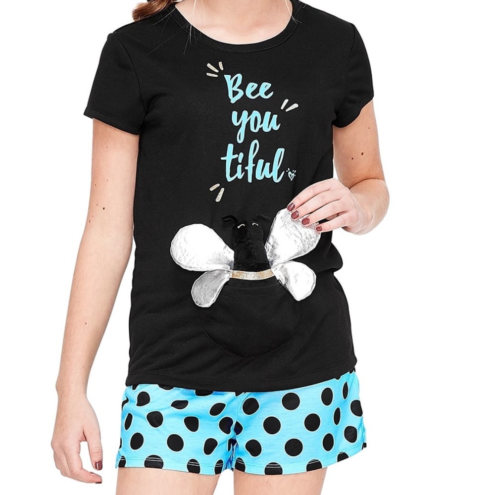 Justice Bee-You-Tiful Pouch 2pc Short Pajama Set